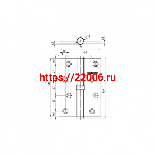Петля Punto (Пунто) съемная IN4100SR-HD PN правая (113/HD-4) мат. никель ПОДВЕС фото 3