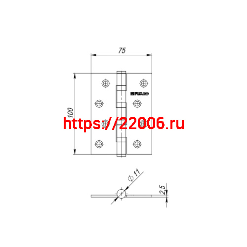 Петля Fuaro (Фуаро) универсальная IN4400U GR (4BB 100x75x2,5) графит фото 2