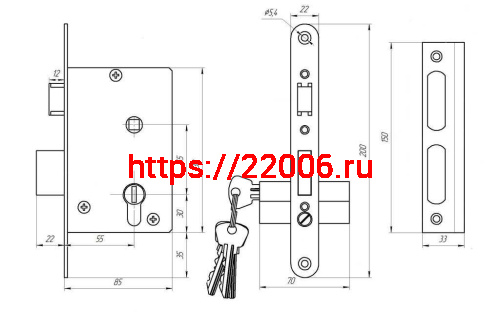 Замок Zenit (Зенит) врезной цилиндровый с защёлкой в комплекте с ручкой ЗВ4-3.07 (серебро), 4 кл. фото 2