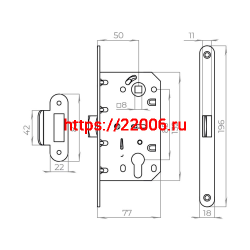 Корпус Ajax (Аякс) врезного замка c защёлкой PLASTLP85-50 ВL черный фото 3 Корпус Ajax (Аякс) врезного замка c защёлкой PLASTLP85-50 ВL черный фото 3