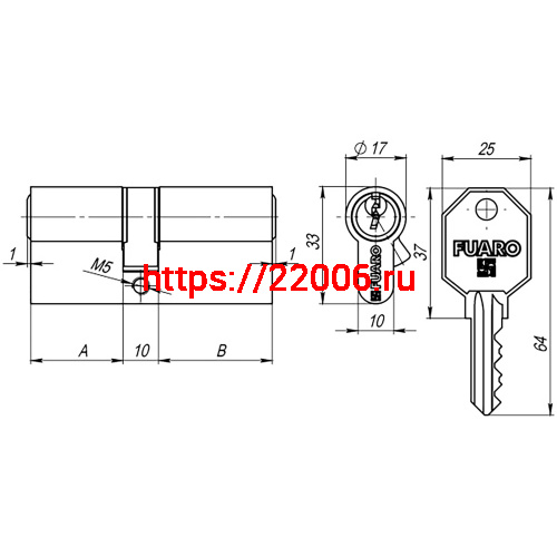 Цилиндровый Fuaro (Фуаро) механизм (100 CA/105) 1000CAKey105(30+10+65) CP хром 3Key фото 2 Цилиндровый Fuaro (Фуаро) механизм (100 CA/105) 1000CAKey105(30+10+65) CP хром 3Key фото 2