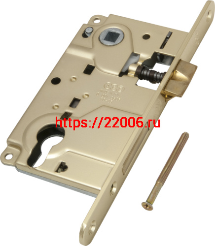 Корпус AGB (АГБ) врезного замка под цилиндр CENTRO B01025.50.03 ригель+защёлка (латунь)