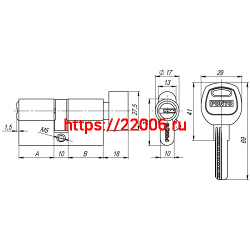 Цилиндровый Punto (Пунто) механизм (A202/100) A2002Knob100(40+10+50) с вертушкой SN никель фото 3