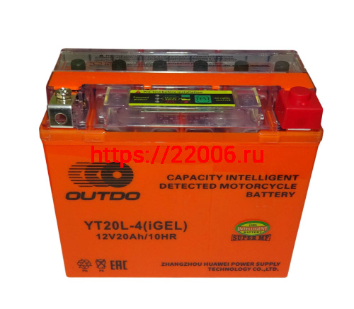 Аккумулятор 12В 20 А/ч YT20L-4 iGEL, OUTDO (177х88х154) обратная пол. фото 2 Аккумулятор 12В 20 А/ч YT20L-4 iGEL, OUTDO (177х88х154) обратная пол. фото 2
