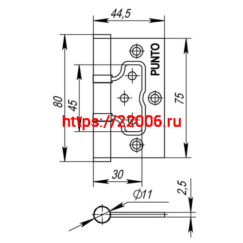 Петля Punto (Пунто) универсальная без врезки IN3200W-HD SB (200-2B/HD 75x2,5) мат. золото фото 3