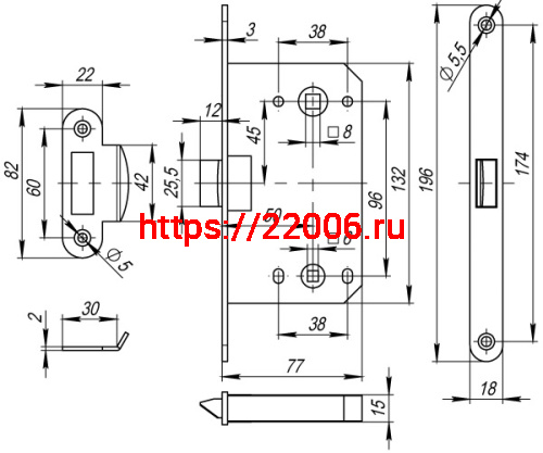 Защелка Fuaro (Фуаро) PLASTP96WC-50 (P96WC-50) SN мат.никель фото 3