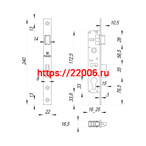 Корпус Fuaro (Фуаро) узкопрофильного замка с защелкой PROF153-25/85 (153-25/85) CP хром фото 3 Корпус Fuaro (Фуаро) узкопрофильного замка с защелкой PROF153-25/85 (153-25/85) CP хром фото 3