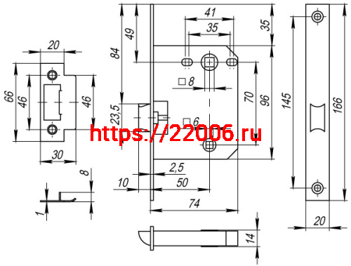 Защелка Fuaro (Фуаро) врезная PLASTIC P72-50 AC медь фото 3