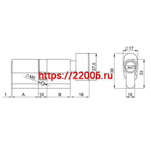 Цилиндровый Fuaro (Фуаро) механизм (200 ZM/80) 2000ZM Knob 80 (30+10+40) BL-24 черный 5Key с вертушкой фото 3