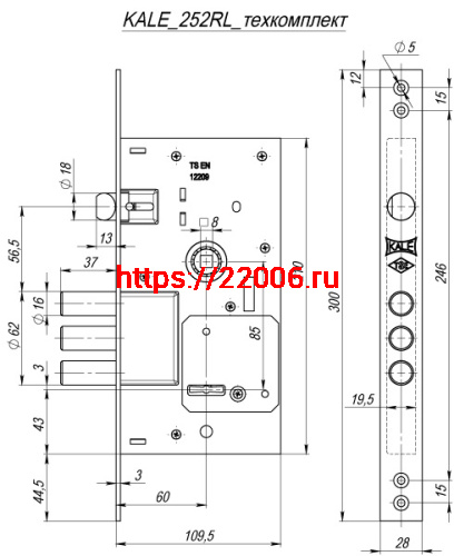 Замок Kale kilit (Кале килит) врезной сувальдный с защёлкой 252/RL (тех. комплектация), 4 кл. фото 3 Замок Kale kilit (Кале килит) врезной сувальдный с защёлкой 252/RL (тех. комплектация), 4 кл. фото 3