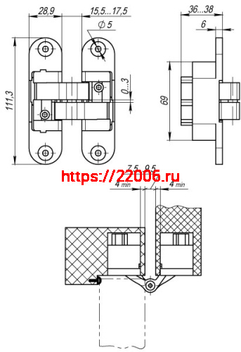 Петля Armadillo (Армадилло) скрытой установки U3D6200L SN левая (Architect 3D-ACH 60) мат. никель 60 кг фото 4 Петля Armadillo (Армадилло) скрытой установки U3D6200L SN левая (Architect 3D-ACH 60) мат. никель 60 кг фото 4