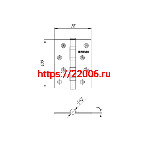 Петля Fuaro (Фуаро) универсальная HEAVY IN4400U GR (графит) 100х75х3 мм фото 3