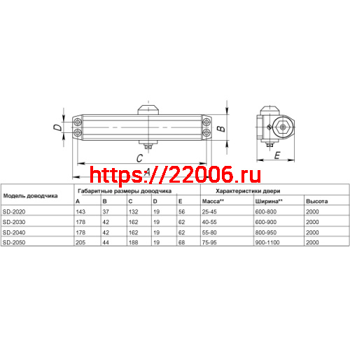 Доводчик Punto (Пунто) дверной SDC2050 (SD-2050) BR 75-95 кг (коричневый) фото 3