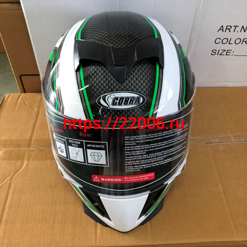 Шлем интеграл COBRA JK311, белый с черным и зеленым(9), размеры L фото 2