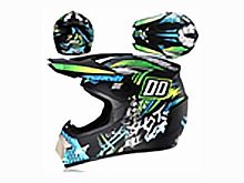 Мотошлем VIRTUE MD-905 Кросс черный матовый с голубо-салатовым граффити (S)