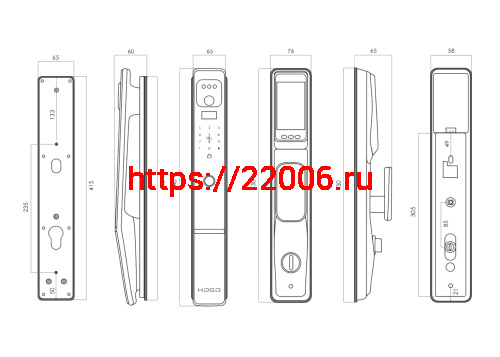 Замок врезной электронный Hogo V05 с распознаванием лица, черный фото 2 Замок врезной электронный Hogo V05 с распознаванием лица, черный фото 2