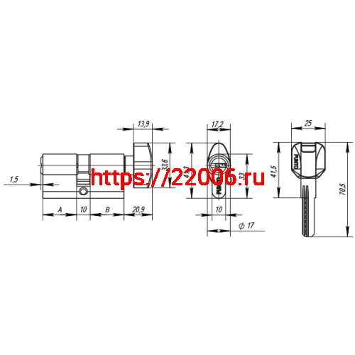 Цилиндровый Punto (Пунто) механизм MaxPro7002Knob100mm(50+10+40) SN никель 7key с вертушкой фото 3