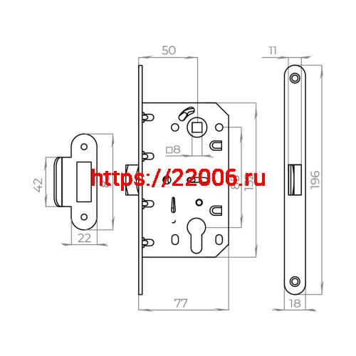 Корпус Ajax (Аякс) врезного замка c защёлкой PLASTLP85-50 SN матовый никель фото 3 Корпус Ajax (Аякс) врезного замка c защёлкой PLASTLP85-50 SN матовый никель фото 3