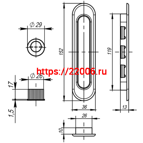 Ручка Armadillo (Армадилло) для раздвижных дверей SH.LD152.010 (SH010) SN-3 матовый никель фото 4 Ручка Armadillo (Армадилло) для раздвижных дверей SH.LD152.010 (SH010) SN-3 матовый никель фото 4